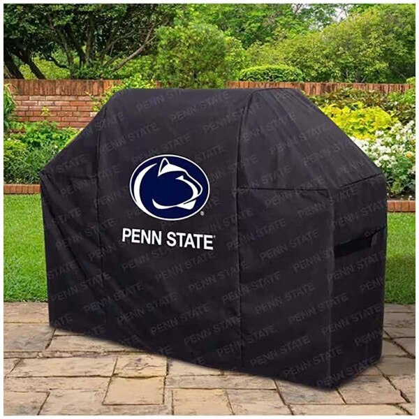 black grill cover Penn State with Athletic Logo in outdoor setting